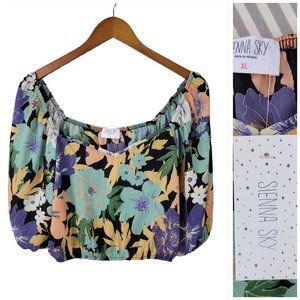 NEW Sienna Sky Crop Top Hawaiian Shirt luau Boho Blouson Shirt Puff Sleev NWT